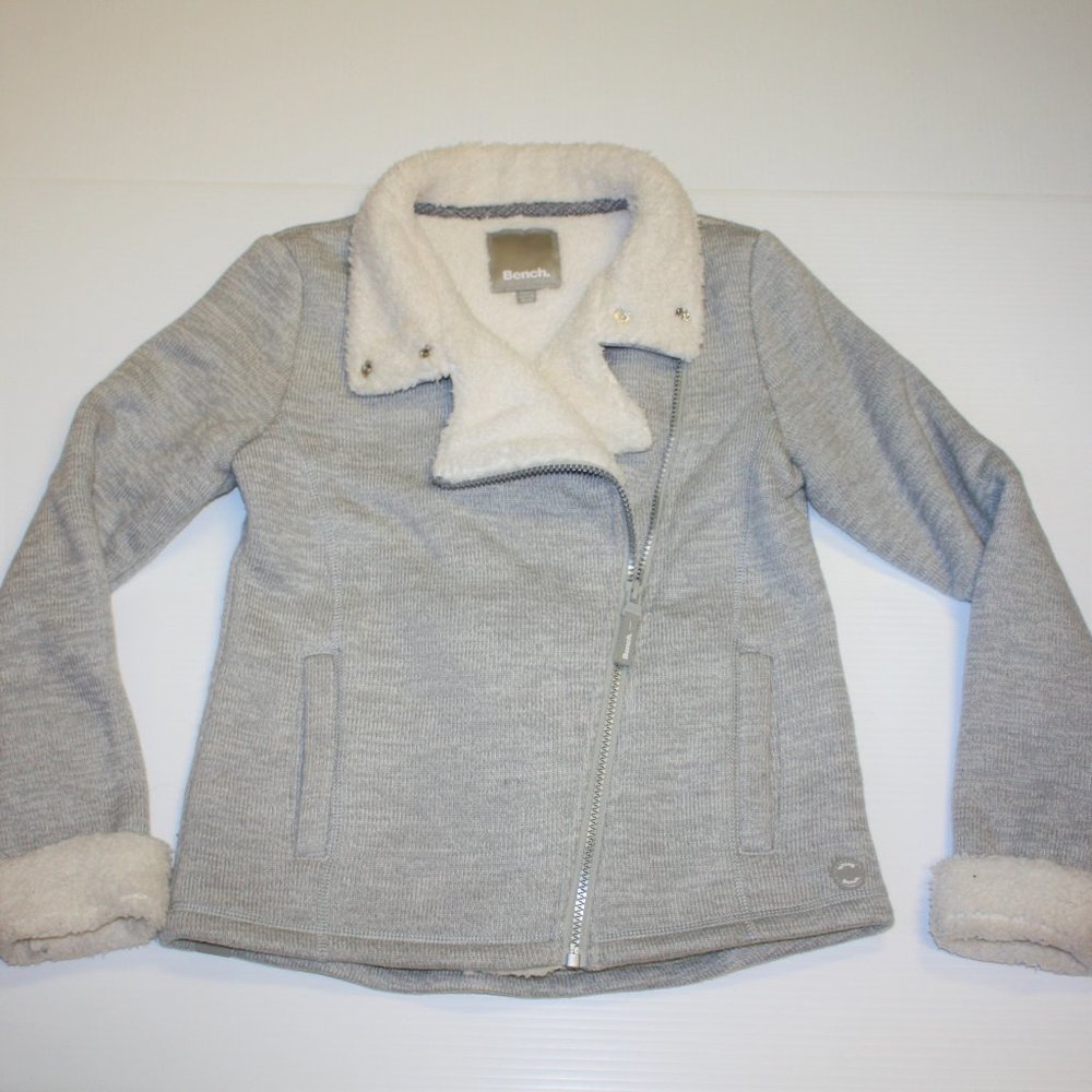 Bench Girl's Sherpa Gray Moto Front Zip Jacket size 9 10